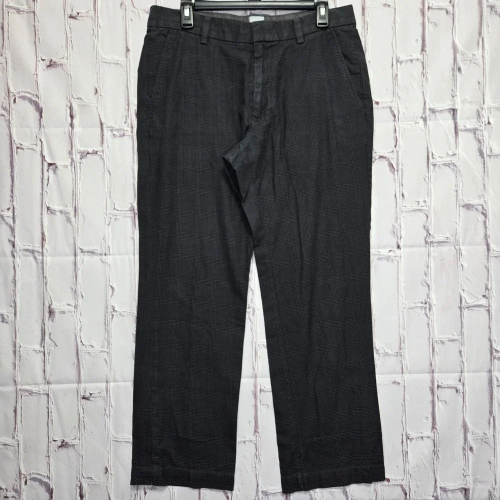 Gap Straight Fit Pants Black Grey Plaid Cotton Glen Check Trousers Mens 33x30